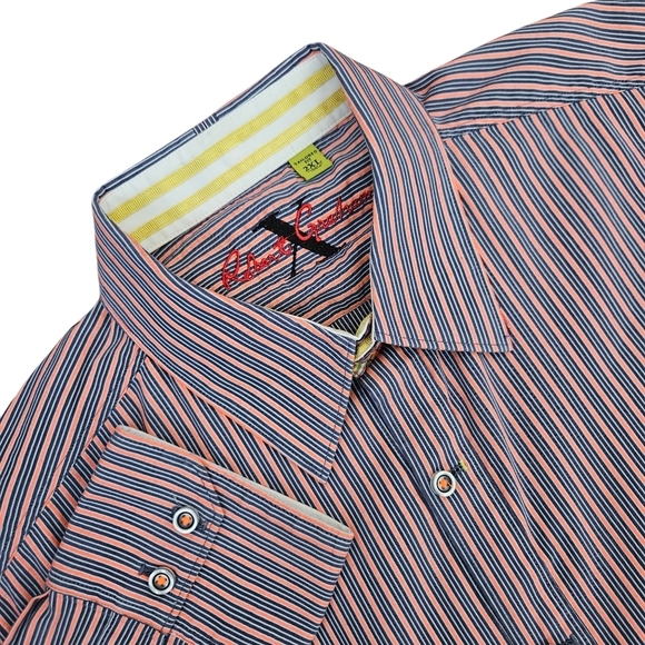 Robert Graham X White Flip Cuff Long Sleeve Blue Orange White Striped Shirt 2XL - Picture 1 of 16